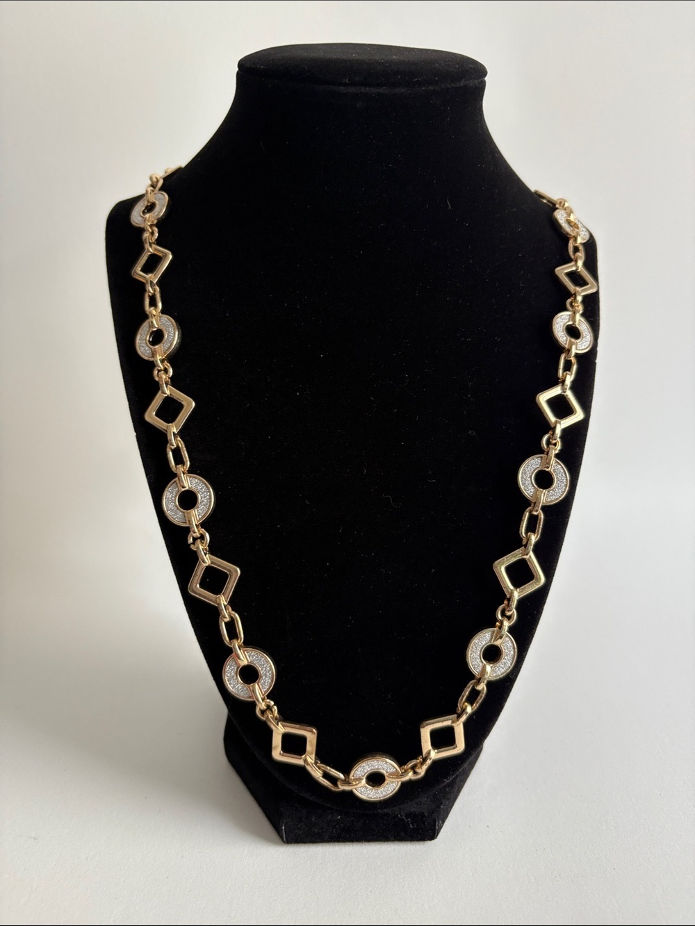 Gold Geometric Link Necklace Circle Square Crystal Statement